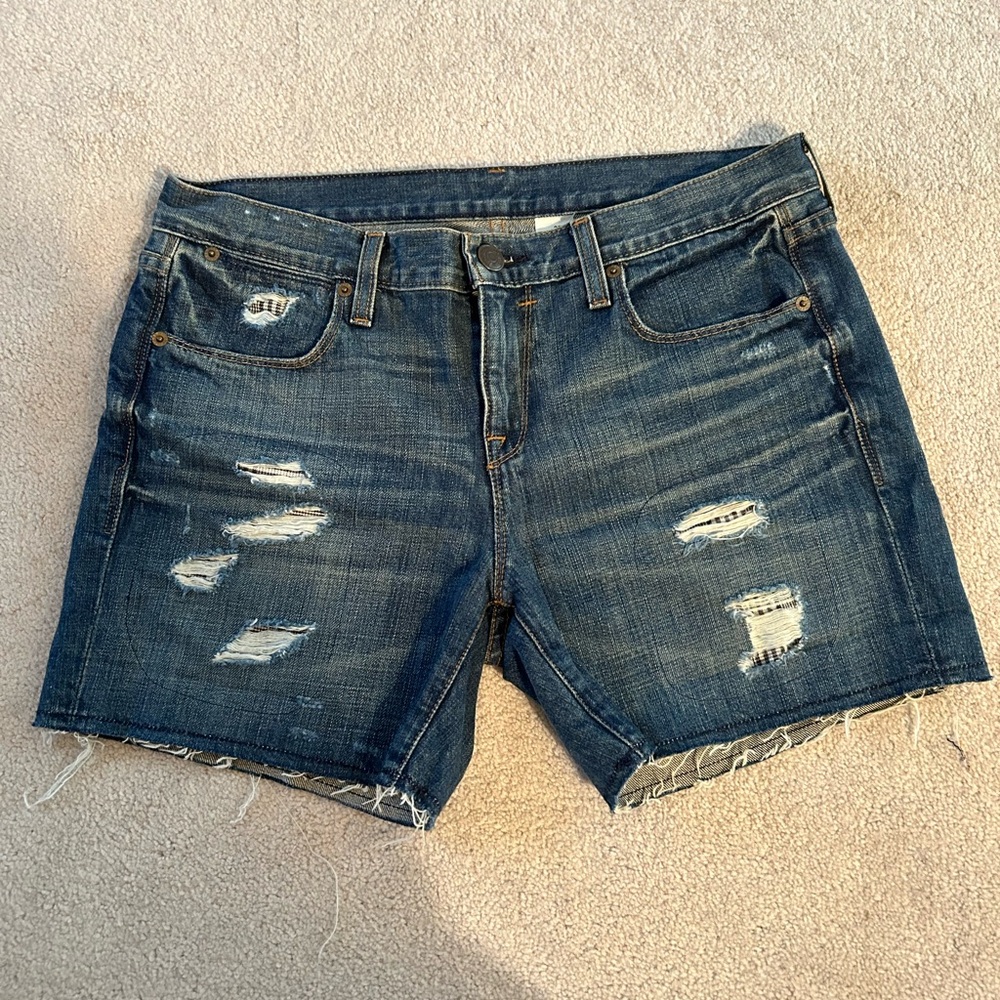 J. Crew Dark Blue Ripped Jean Shorts